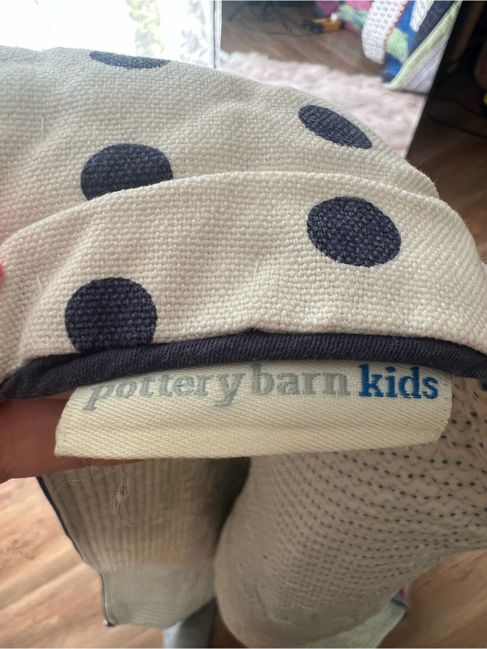 Pottery Barn Kids White Quilt with Navy Polka Dots - Picture 3 of 6